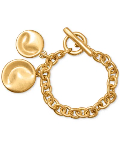 Donna Karan Worn 24k Gold Plated Wave Coin Flex Bracelet In Orange