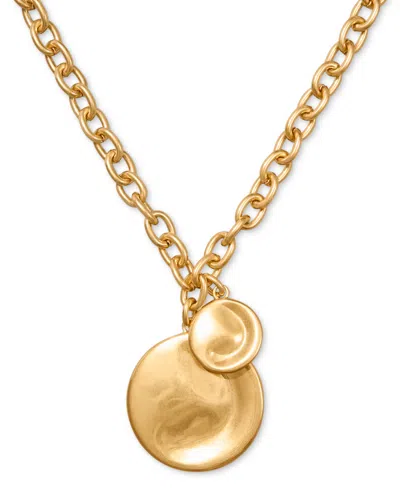Donna Karan Worn 24k Gold Plated Wave Coin Pendant Necklace In Neutral