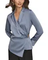 Donna Karan New York Pleated Wrap Front Silk Top In Gray