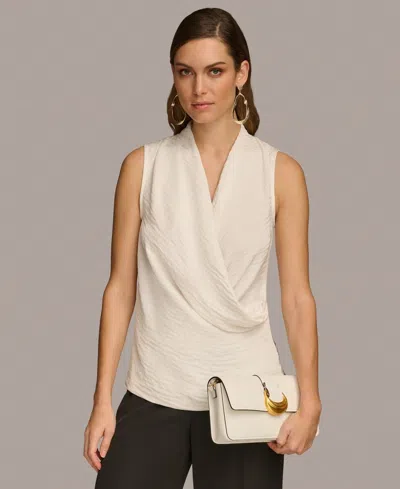 Donna Karan Wrap Top Women's Cream Surplice Neck Sleeveless Party Fts1172 In White
