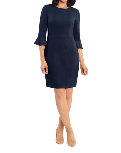 Donna Morgan 3/4 Bell Sleeve Sheath Dress In Navy In Blue