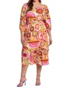 Donna Morgan Abstract Print 3/4 Sleeve Midi Dress In Cream Orange In Multi