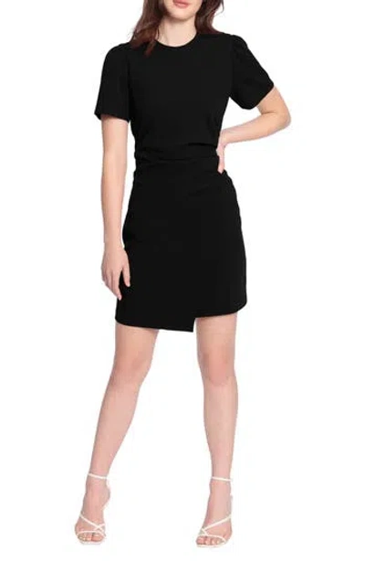 Donna Morgan Asymmetric Short Sleeve Dress In Black