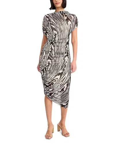 Donna Morgan Asymmetrical Ruched Midi Dress In Multi