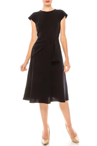 Donna Morgan Cap Sleeve A-line Midi Dress In Marine Navy In Multi