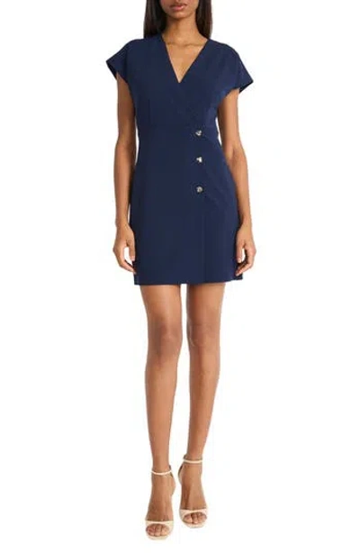Donna Morgan Cap Sleeve Button Front Minidress In Blue