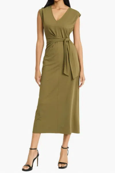 Donna Morgan Cap Sleeve Tie Waist Maxi Dress In Olive Green