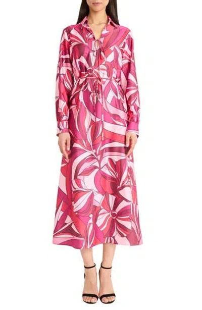 Donna Morgan Collared Long Sleeve Maxi Dress In Pink
