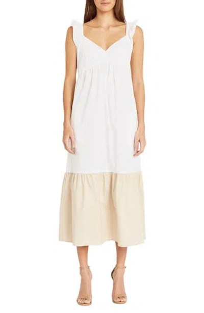 Donna Morgan Colorblock Print Maxi Dress In Ivory/sand