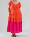 Donna Morgan Constance Cotton Poplin Dress In Tigerlily/fuchsia In Gray