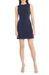 Donna Morgan Contrast Stitch Sleeveless Scuba Minidress In Navy Blazer