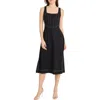 Donna Morgan Contrast Topstitch Sleeveless Linen Blend Midi Dress In Black