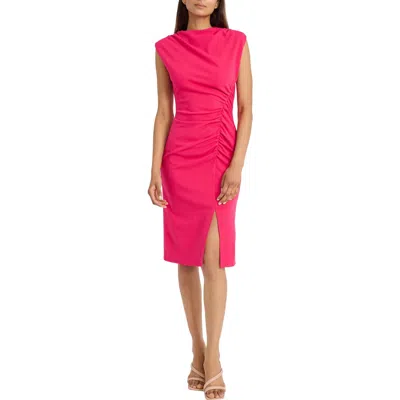 Donna Morgan Cowl Neck Sleeveless Ruched Midi Dress In Pink