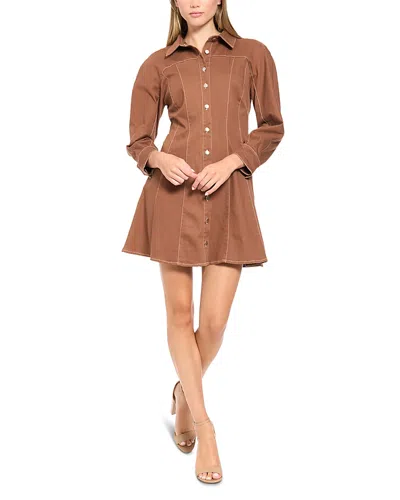 Donna Morgan Denim Vertical Seam Mini Shirt Dress In Brown