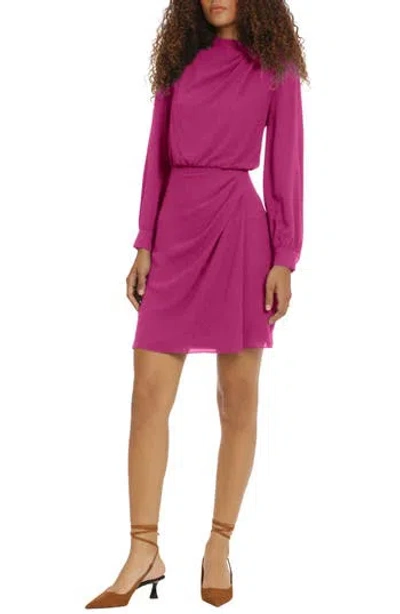 Donna Morgan Draped Long Sleeve Minidress In Wild Aster