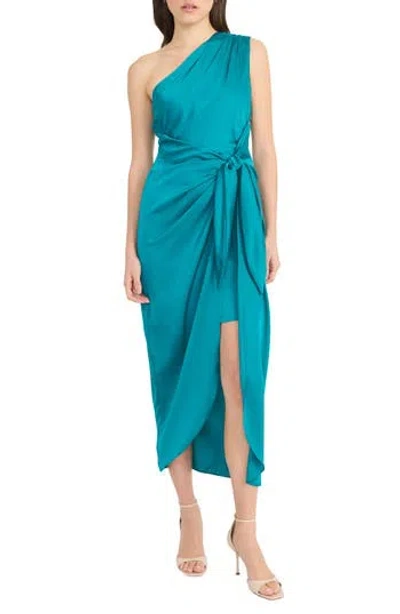 Donna Morgan Draped Skirt One-shoulder Dress In Green
