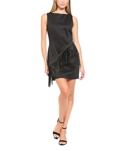 Donna Morgan Embellished Fringe Trim Mini Dress In Black