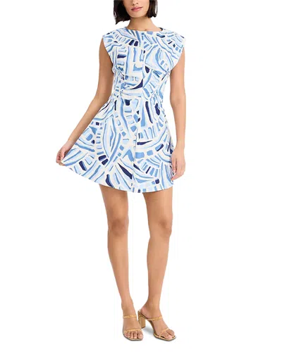 Donna Morgan Extended Shoulder Mini Fit And Flare Dress In Blue