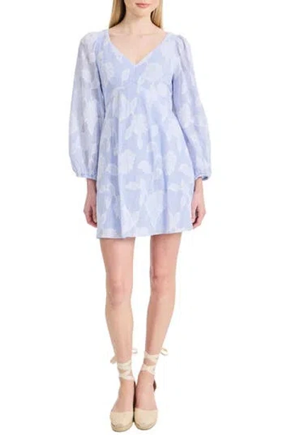 Donna Morgan Floral Long Sleeve Cotton Minidress In Blue