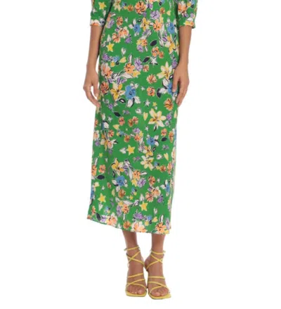 Donna Morgan Floral Print Empire Dress In Green Yellow