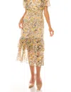 Donna Morgan Floral Print Short Sleeve Midi Dress In Orange Multi In Orange