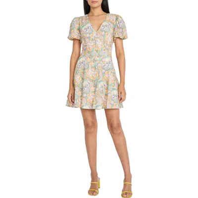 Donna Morgan Floral Puff Sleeve A-line Minidress In Multi
