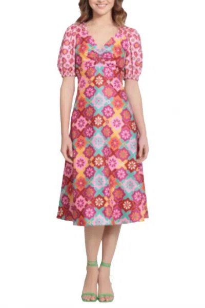Donna Morgan Floral Short Sleeve A-line Dress In Soft White Pink In Multi