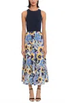 Donna Morgan Floral Skirt & Tank Contrast Dress In Blue Radi Marigold In Blue