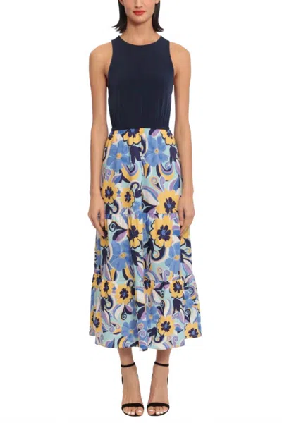 Donna Morgan Floral Skirt & Tank Contrast Dress In Blue Radi Marigold