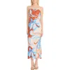 Donna Morgan Floral Square Neck A-line Maxi Dress In Sunset/cornflower Blue