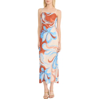 Donna Morgan Floral Square Neck A-line Maxi Dress In Sunset/cornflower Blue