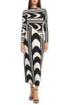 Donna Morgan For Maggy Abstract Print Long Sleeve Maxi Dress In Black