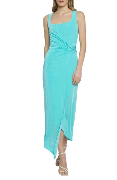 Donna Morgan For Maggy Asymmetric O-ring Sleeveless Maxi Dress In Turquoise