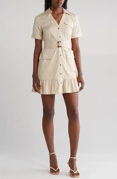 Donna Morgan For Maggy Belted Stretch Cotton Dress In Sand