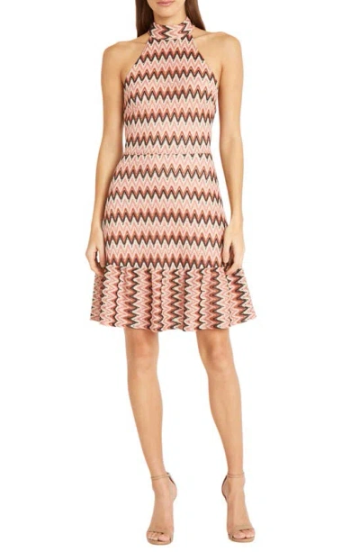 Donna Morgan For Maggy Chevron Print Halter Neck Dress In Light Pink/ Neutral