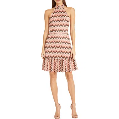 Donna Morgan For Maggy Chevron Print Halter Neck Dress In Light Pink/neutral