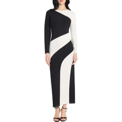 Donna Morgan For Maggy Colorblock Long Sleeve Maxi Dress In Black