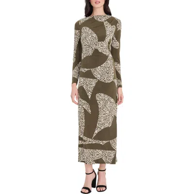 Donna Morgan For Maggy Colorblock Long Sleeve Maxi Dress In Brown