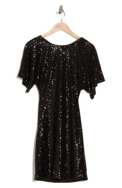 Donna Morgan For Maggy Cowl Neck Short Sleeve Sequin Dress In Black