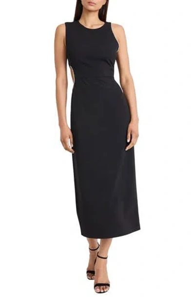 DONNA MORGAN DONNA MORGAN FOR MAGGY CRYSTAL TRIM SLEEVELESS MIDI SHEATH DRESS