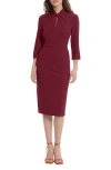 Donna Morgan For Maggy  Crepe Three-quarter Sleeve Sheath Dress In Arresting Burgundy