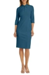 Donna Morgan For Maggy  Crepe Three-quarter Sleeve Sheath Dress In Deep Lagoon