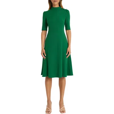 Donna Morgan For Maggy Mock Neck Button Shoulder Fit & Flare Dress In  Formal Garden | ModeSens
