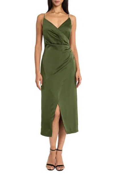 Donna Morgan For Maggy Faux Wrap Midi Dress In Rifle Green