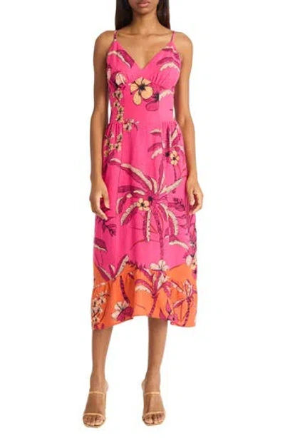 Donna Morgan For Maggy Floral Linen Blend Fit & Flare Midi Dress In Pink