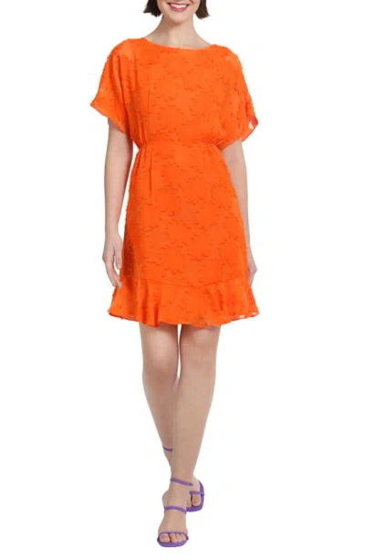 Donna Morgan For Maggy Floral Short Sleeve Chiffon Dress In Bright Orange