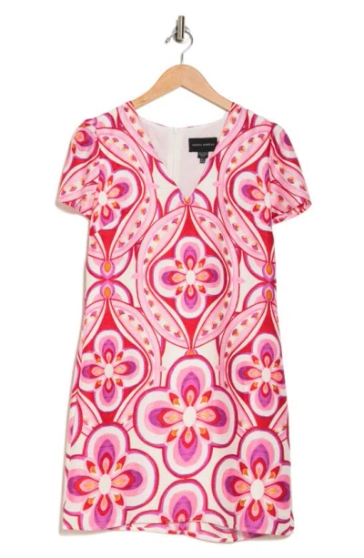 Donna Morgan For Maggy Floral V-neck T-shirt Dress In Pink/ Ivory Multi