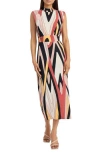Donna Morgan For Maggy Geometric Sleeveless Midi Dress In Black Taupe