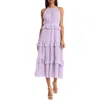 Donna Morgan For Maggy Halter Neck Ruffle Tiered Midi Dress