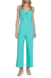 Donna Morgan For Maggy Knotted Bow Linen Blend Jumpsuit In Electric Green